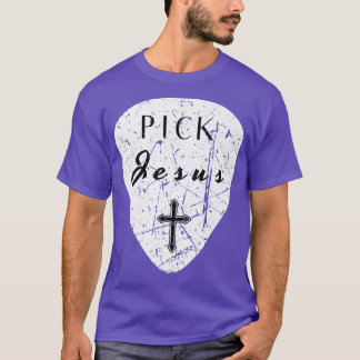 Retro Guitar Pick Pun Pick Jesus Cross Worship Lea T-shirt