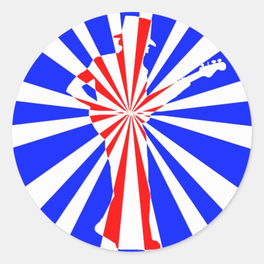 Retro Guitar Player Ronde Sticker (Voorkant)