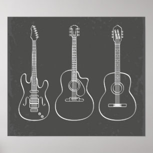 Retro guitar trio muziekillustratie poster