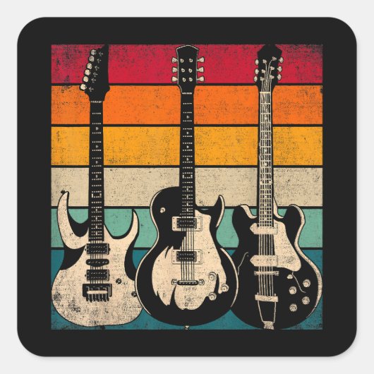 Retro Guitar Vierkante Sticker (Voorkant)