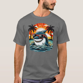Retro haai in zonnebril 70s 80s 90s Cool Ocean v T-shirt