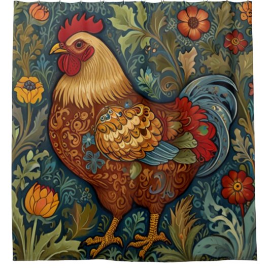 Retro haan boho chic country kip douchegordijn (Voorkant)