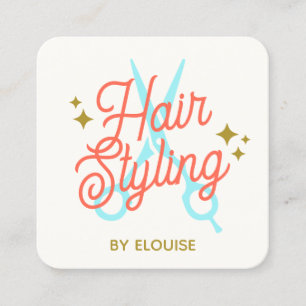 Retro Hair Stylist, Schaar QR Code Vierkante Visitekaartje