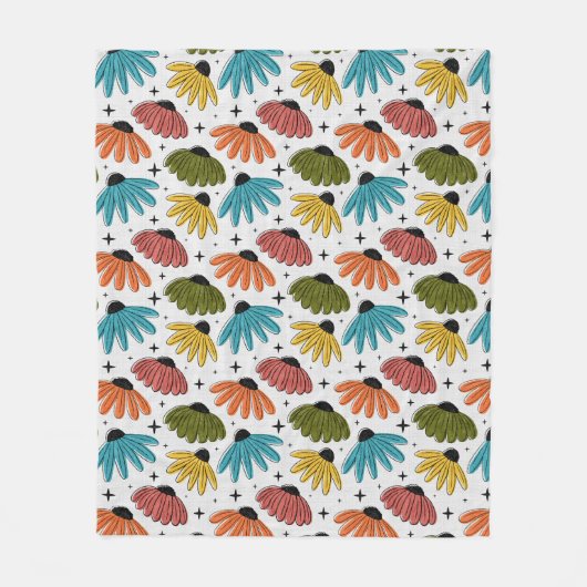 Retro Halftone Coneflowers Fleece Deken (Voorkant)