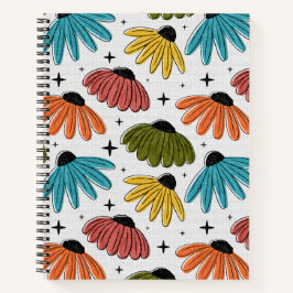 Retro Halftone Coneflowers Notitieboek