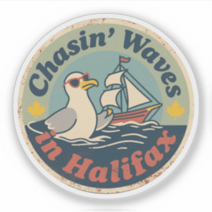 Retro Halifax Seagull Waves Sticker