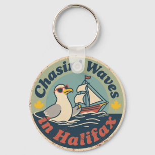 Retro Halifax Zeemeeuw Golven Sleutelhanger