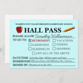 Retro Hall Pass Teacher Retiting Party Invitation Kaart (Voorkant / Achterkant)