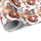 Retro  hallo kerstkattenbetegeling cadeaupapier (Rol Hoek)