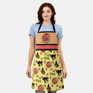 Retro Halloween Apron met kat heks en pompoen Schort