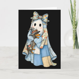 Retro Halloween Blauwe Denim Geest Dachshund Grapp Kaart