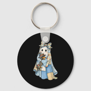 Retro Halloween Blauwe Denim Geest Dachshund Grapp Sleutelhanger
