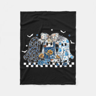 Retro Halloween Blue Denim Ghost Coquette Patchwor Fleece Deken