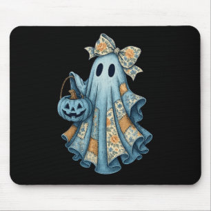 Retro Halloween Blue Denim Ghost Herfst Pompoen Sp Muismat