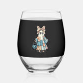 Retro Halloween Blue Denim Ghost Wijnglas Zonder Voet (Voorkant)