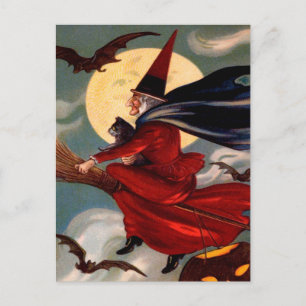 Retro Halloween Broom Witch Briefkaart