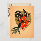 Retro Halloween Broom Witch Briefkaart (Voorkant / Achterkant)