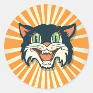 Retro Halloween Cat Ronde Sticker