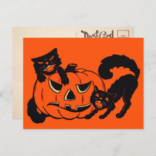 Retro Halloween Cats Briefkaart
