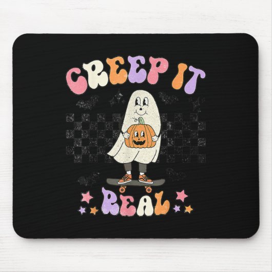 Retro Halloween Creep het echte Ghost Boy Fa Muismat (Voorkant)
