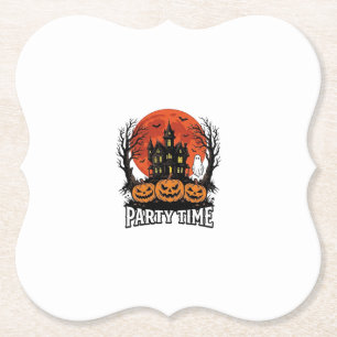 Retro Halloween Feest Tijd Geest Pompoen Shirt_1 Kartonnen Onderzetters