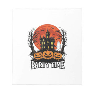 Retro Halloween Feest Tijd Geest Pompoen Shirt_1 Notitieblok