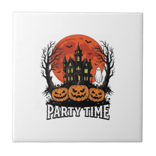 Retro Halloween Feest Tijd Geest Pompoen Shirt_1 Tegeltje
