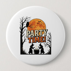 Retro Halloween Feest Tijd Heks Ketel Shirt_ Ronde Button 4,0 Cm