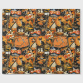 Retro  Halloween Fun Collage Cadeaupapier (Vlak)