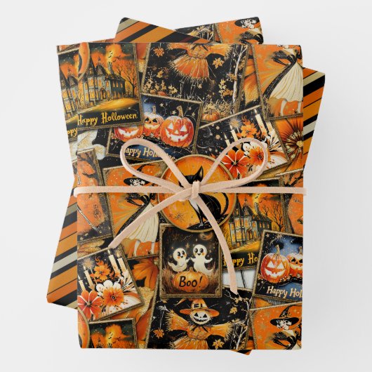 Retro Halloween Fun Collage Inpakpapier Vel (In situ)