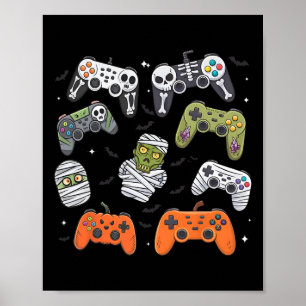 Retro Halloween-gamecontroller skelet spel Ha Poster
