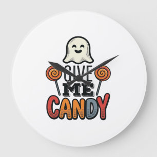 Retro Halloween Geef Me Snoep Geest T-Shirt Ontwer Grote Klok