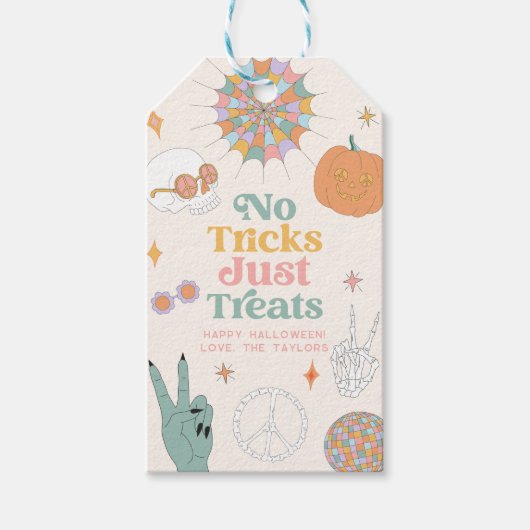 Retro Halloween Geen Tricks Gewoon Treats Cadeaulabel (Voorkant)