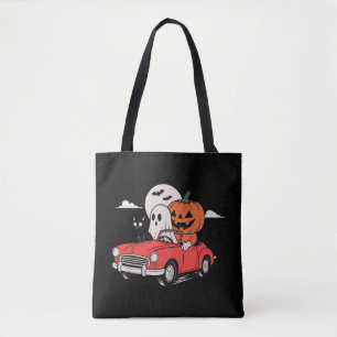 Retro Halloween Geest Rijdt Rode Auto T-Shirt Draagtas