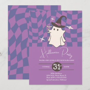 Retro Halloween Geest Volwassene Wijn Verjaardagsf Kaart