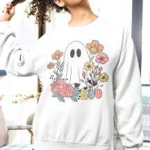 Retro  Halloween Ghost Boo en Flowers