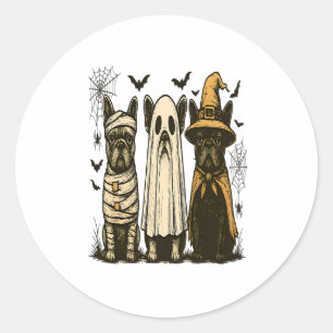 Retro Halloween Ghost Franse Bulldog Gothic PNG Ronde Sticker