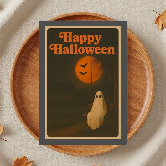 Retro Halloween Ghost Moon Kaart