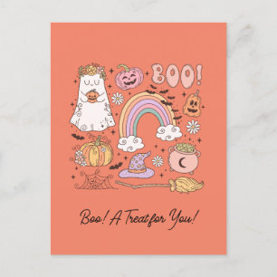 Retro Halloween Ghost Pompoen Spin Web Witch Pet Briefkaart