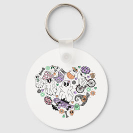 Retro Halloween Ghosts en Pumpkin Hart vorm Sleutelhanger