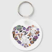 Retro Halloween Ghosts met Roller Blades Sleutelhanger (Voorkant)