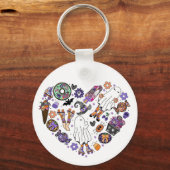 Retro Halloween Ghosts met Roller Blades Sleutelhanger (Voorkant)