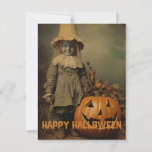 Retro Halloween griezelig kinder met gesneden pomp Briefkaart