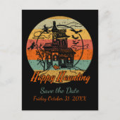 Retro Halloween Happy Haunting Haunting House Aankondigingskaart (Voorkant)