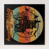 Retro Halloween Happy Haunting Haunting House Legpuzzel (Horizontaal)