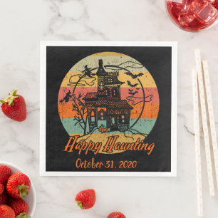 Retro Halloween Happy Haunting Haunting House Servet