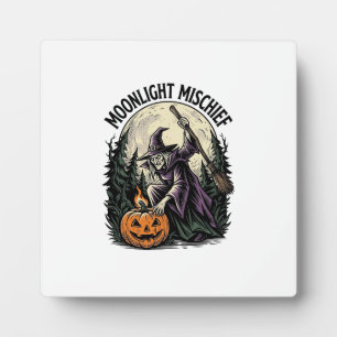 Retro Halloween Heks Maneschijn Ondeugend Grafisch Fotoplaat