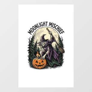 Retro Halloween Heks Maneschijn Ondeugend Grafisch Raamsticker