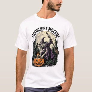 Retro Halloween Heks Maneschijn Ondeugend Grafisch T-shirt