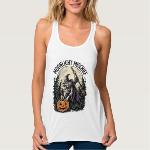 Retro Halloween Heks Maneschijn Ondeugend Grafisch Tanktop